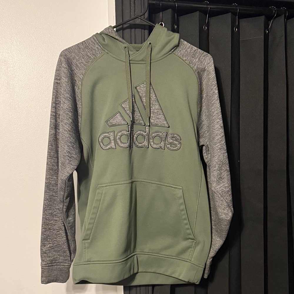 Adidas Men's Olive and Heather Gray Hoodie